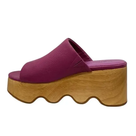 Charlotte Stone Truman Platform Mule Clog Leather Magenta Wood Sole Size 8 - Picture 4 of 13